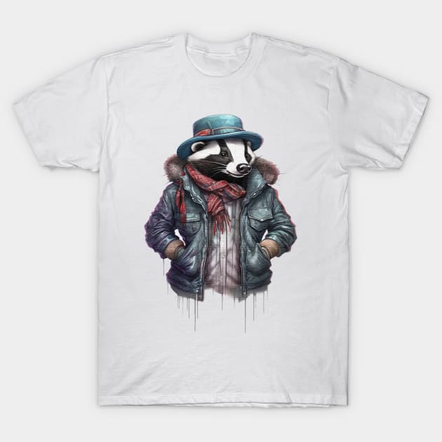 Badger wearing a jackets cap and a scarf T-Shirt by JnS Merch Store